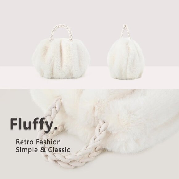✨ Fur Story  Faux Fur Fuzzy Women White Plush Tote Big Capacity Girls Handbag - Picture 3 of 5